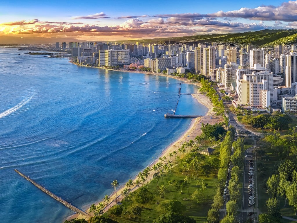 Hawaiian City Scape With Mountains