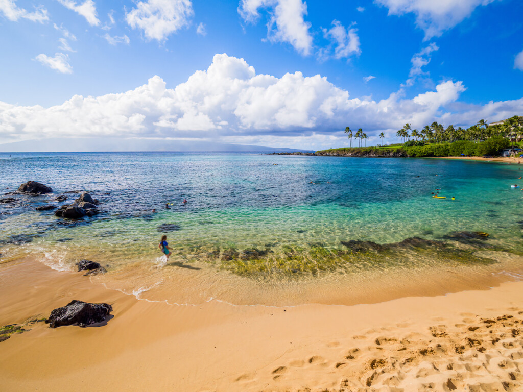 Kapalua Beach Bay, Maui, Hawaiian Islands Beautiful Seabed And Family Atmosphere