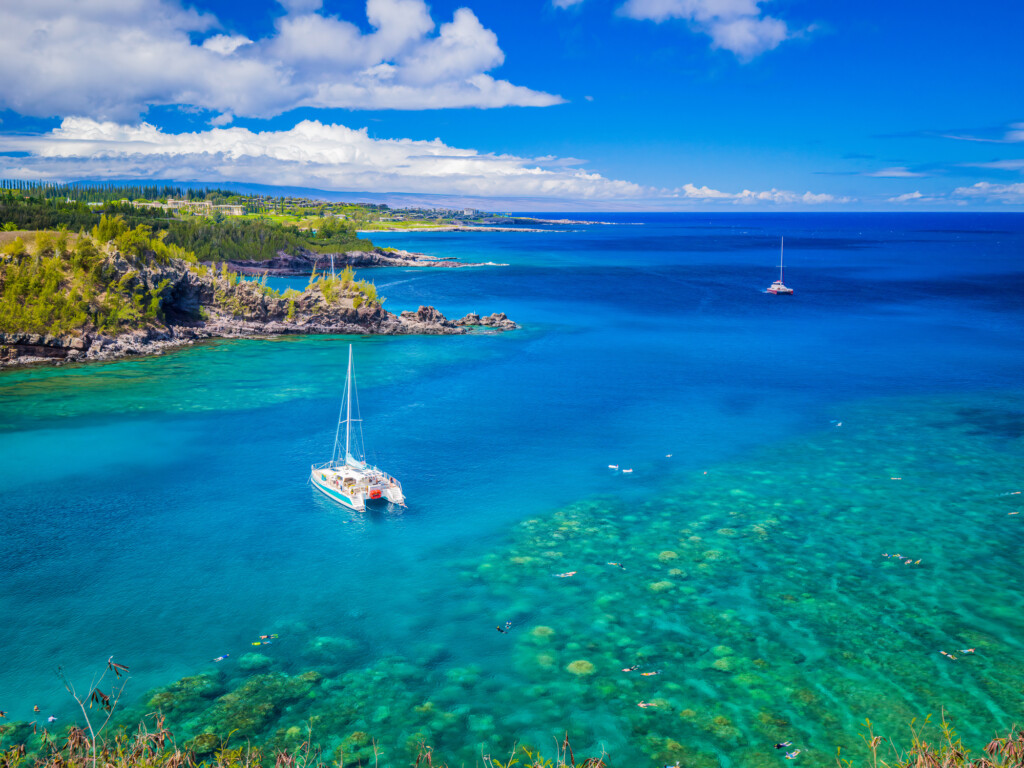 Landscape Of Honolua Bay Maui Hawaii Snorkeling Coral Reefs In Marine Preserve