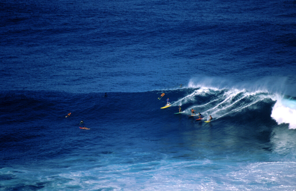 Big Wave Surfing At Waimea Bay, Hawaii